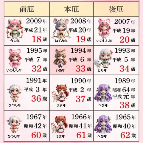 2026年(令和8年)厄年・干支早見表|男女別の本厄・前厄・後厄を網羅